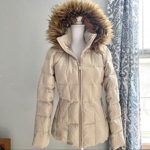 Calvin Klein Cream Winter Faux Fur Puffer Coat